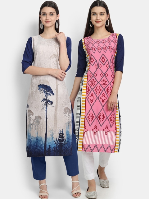 

Ethnic basket Women Pack of 2 Multi Printed Crepe Kurtas