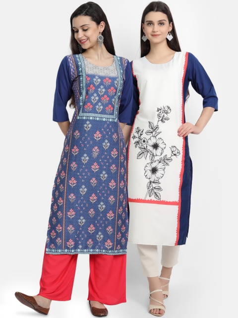 Ethnic basket Women Pack of 2 Assorted Printed Crepe Kurtas