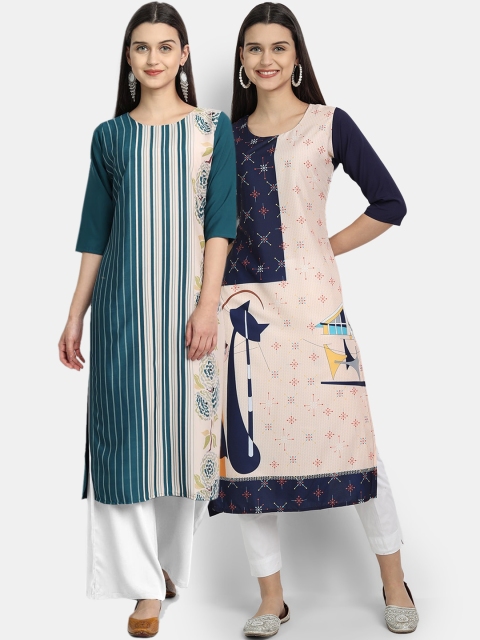 

Ethnic Basket Women Pack of 2 Multi Digital Printed Straight Kurta