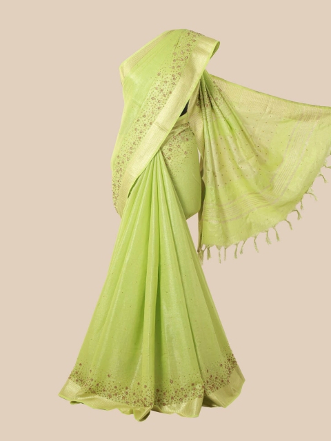 

Pothys Lime Green & Gold-Toned Embellished Linen Blend Saree