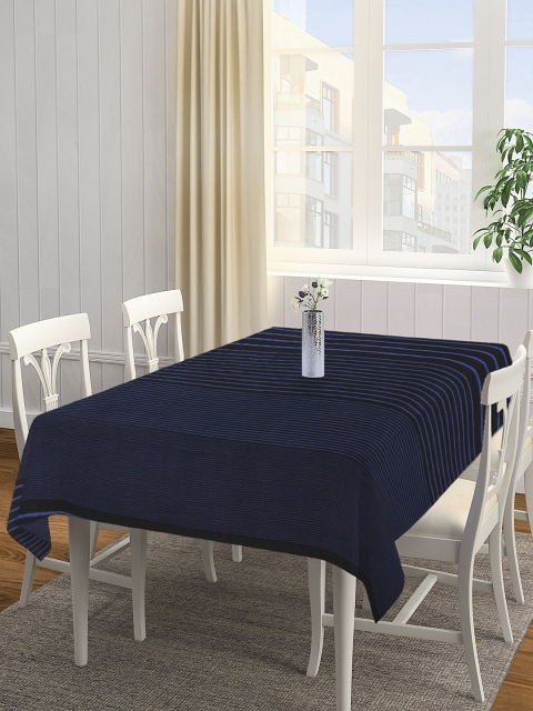 

NEUDIS Black & Blue Striped Pure Cotton Corduroy 6-Seater Rectangle Table Cover