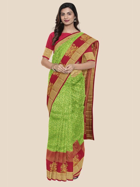 

Kalamandir Green & Maroon Woven Design Zari Silk Blend Kanjeevaram Saree