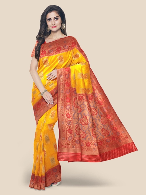 

Kalamandir Yellow & Red Woven Design Silk Blend Banarasi Saree