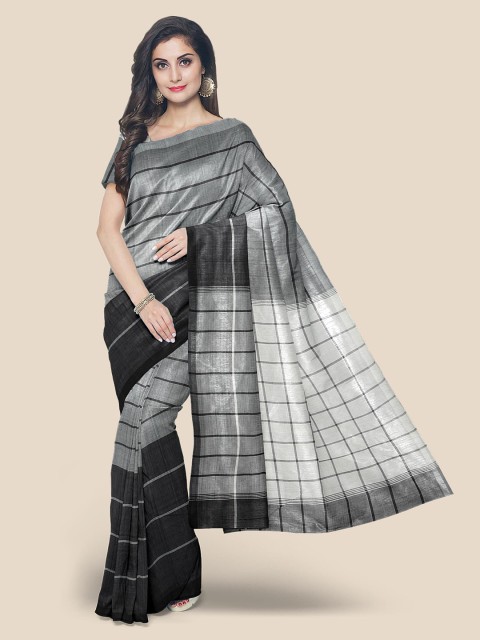 

Kalamandir Grey & Black Checked Pure Cotton Mangalagiri Saree