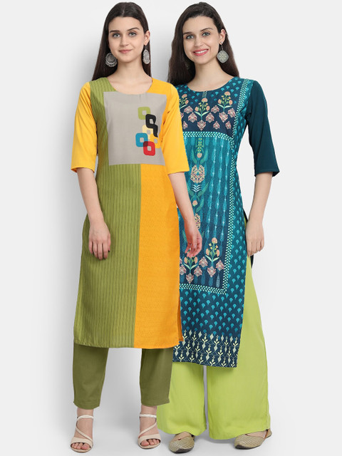 

Ethnic basket Women Set of 2 Multi Quirky Printed Crepe Kurtas