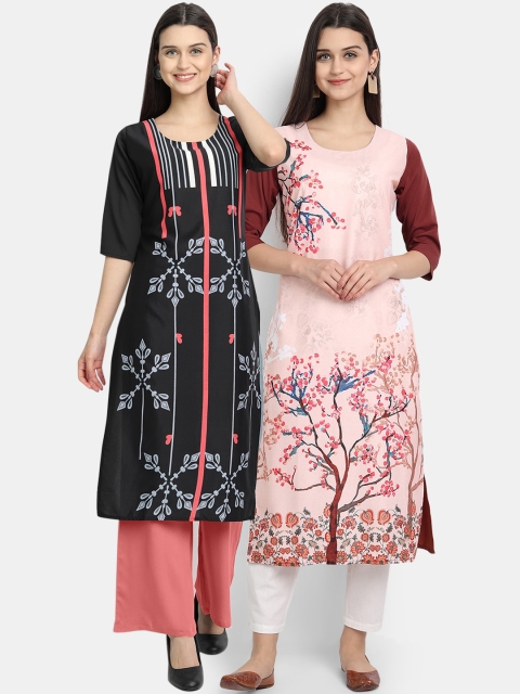 

Ethnic basket Women Pack of 2 Multicoloured Floral Digital Printed Crepe Kurta, Multi