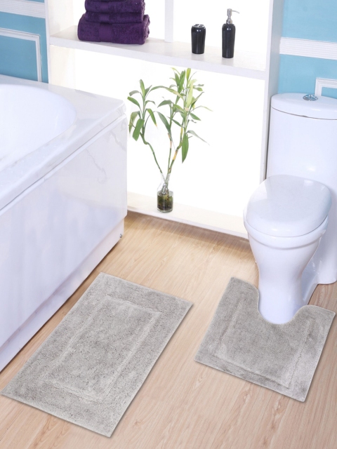 

AVI Living Set Of 2 Grey Solid Anti Microbial 2300 GSM Anti Skid Bath Rugs