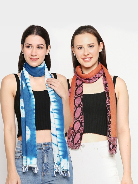 

Get Wrapped Women Pack of 2 Multicoloured Tie-Dye & Printed Scarf, Multi
