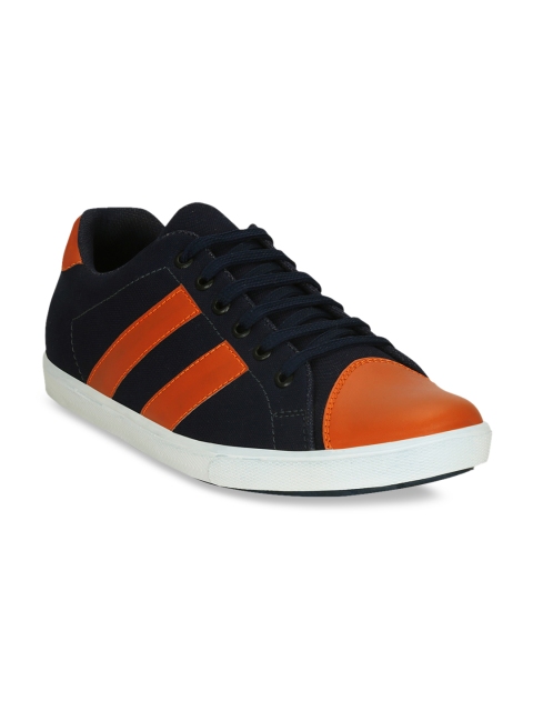 

Get Glamr Men Navy Blue & Orange Striped Sneakers