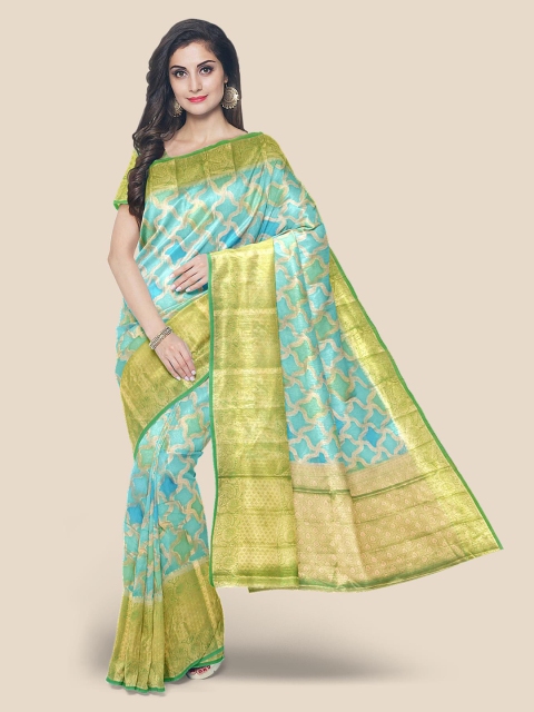

Kalamandir Blue & Sea Green Zari Silk Blend Banarasi Saree
