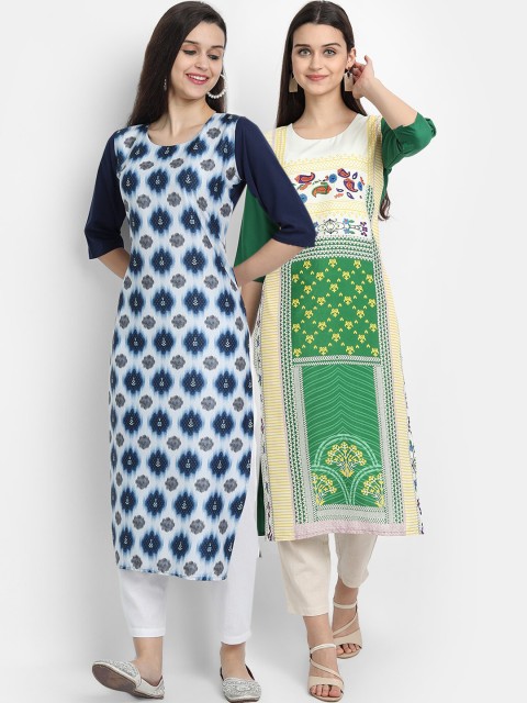 

Ethnic basket Women Multi Geometric Printed Crepe Kurta Pack of 2