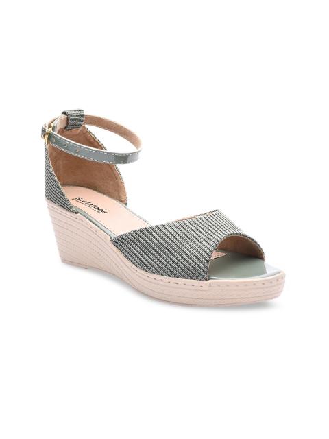 

Stelatoes Green Printed PU Wedge Peep Toes with Buckles
