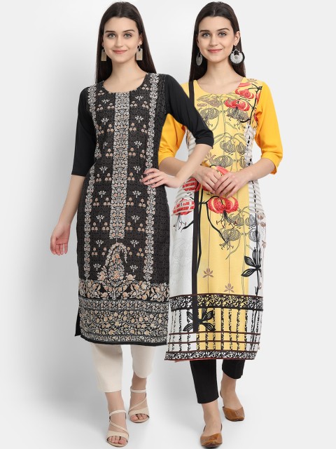 

Ethnic basket Pack of 2 Women Printed Crepe Kurta, Black