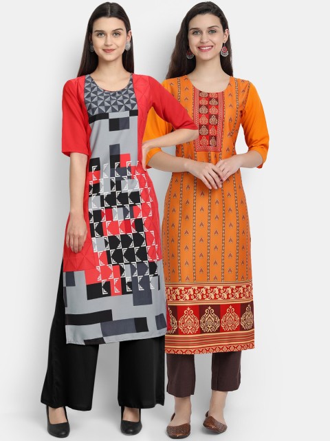 

Ethnic basket Women Multi Floral Printed Crepe Kurta