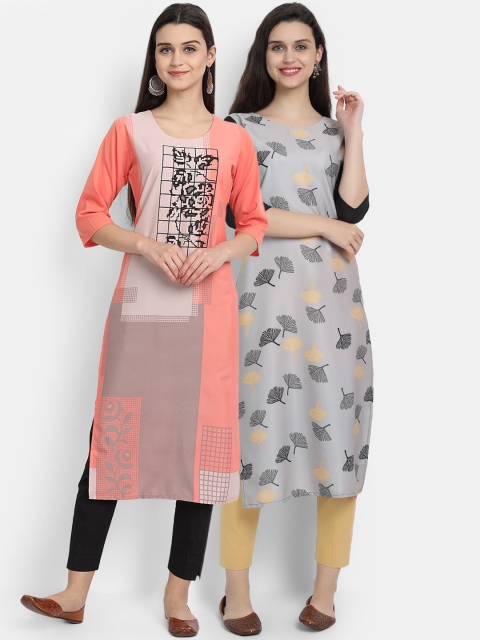

Ethnic basket Women Pack Of 2 Digitally Printed Crepe Straight Kurta, Multi