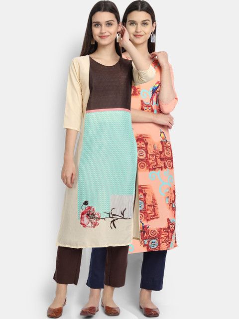 

Ethnic basket Pack of 2 Women Printed Crepe Kurta, Multi