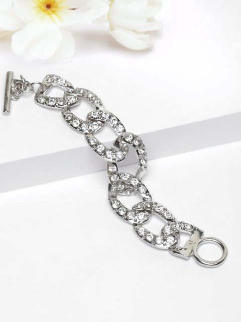 

AVANT-GARDE PARIS Women Silver & White Crystals Rhodium-Plated Link Bracelet