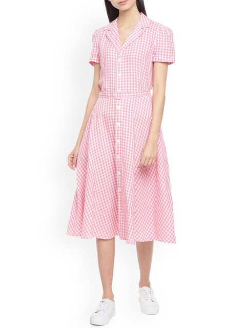 

Polo Ralph Lauren Pink Checked Linen Shirt Midi Dress