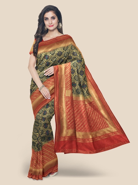 

Kalamandir Navy Blue Ethnic Motifs Zari Silk Blend Banarasi Saree