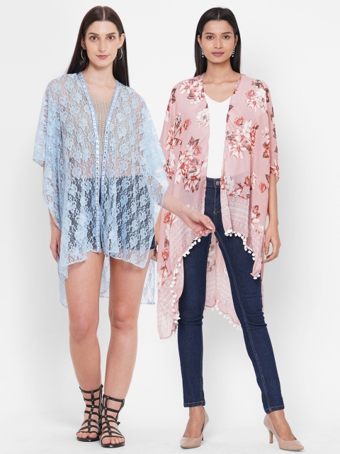 

Get Wrapped Women Blue & Pink Pack of 2 Tasselled Shrug