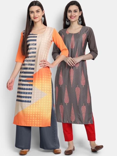 

Ethnic basket Women Pack Of 2 Digitally Printed Crepe Straight Kurta, Multi