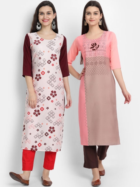 

Ethnic basket Women Crepe Multi Color Digital Floral Print Straight Kurta Pack Of 2