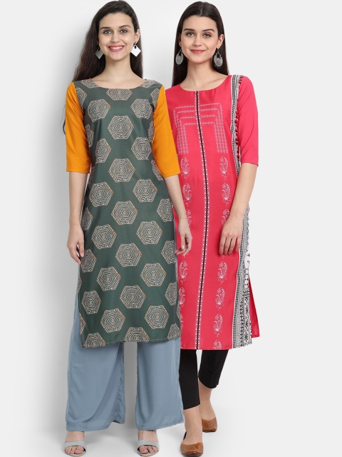 

Ethnic basket Pack of 2 Women Printed Crepe Kurta, Multi