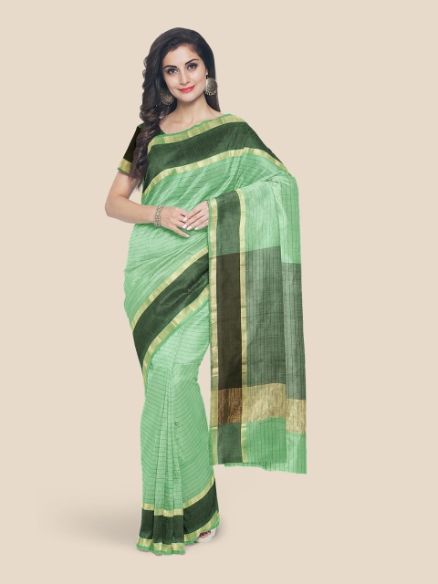 

Kalamandir Sea Green & Black Striped Pure Cotton Mangalagiri Saree