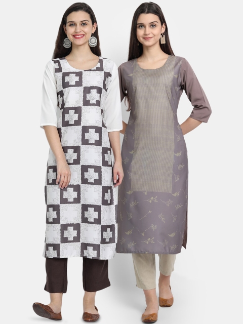 

Ethnic Basket Women Pack of 2 Assorted Printed Crepe Kurtas, Multi