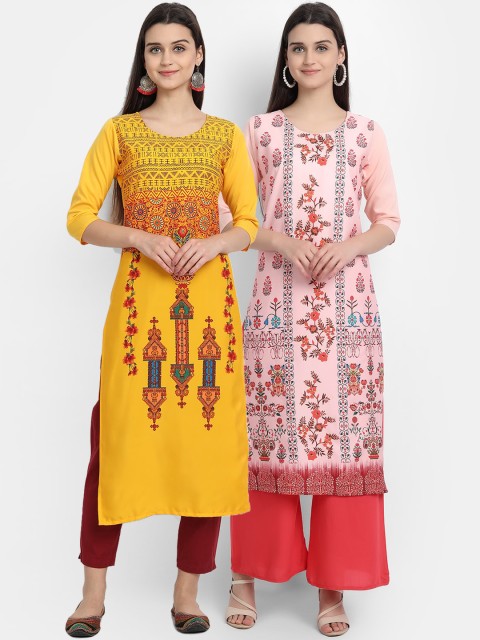 

Ethnic basket Women Pack of 2 Multicoloured Ethnic Motifs Printed Crepe Kurta, Multi