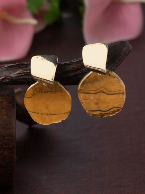 

E2O Brown & Gold-Plated Contemporary Drop Earrings