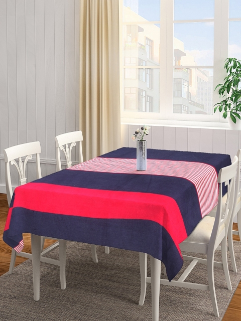 

NEUDIS Red & Navy Blue Premium Cotton Striped 6 Seater Table Cover