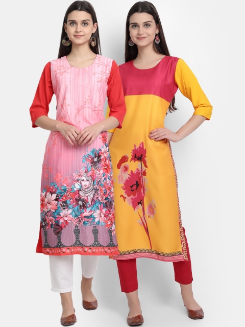 

Ethnic Basket Women Pack of 2 Multi Floral Digital Printed Straight Kurta