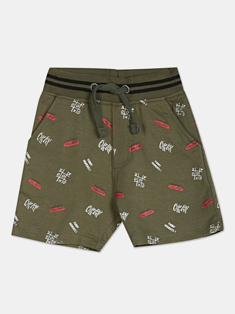 

Cherokee Boys Olive Green Conversational Printed Mid-Rise Cotton Regular Shorts