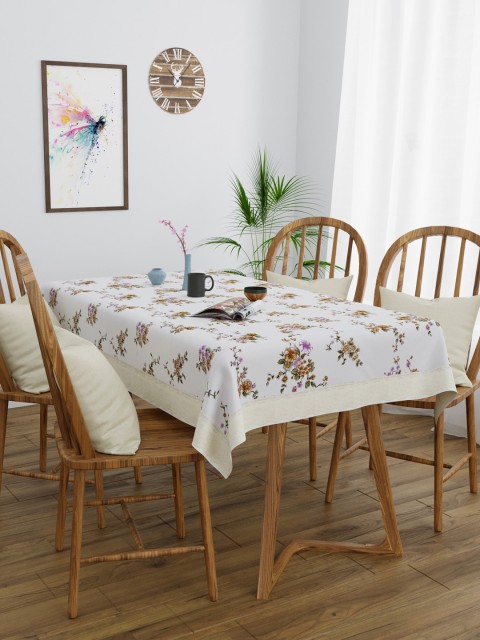 

Clasiko White & Brown Floral Printed 4-Seater Table Cover