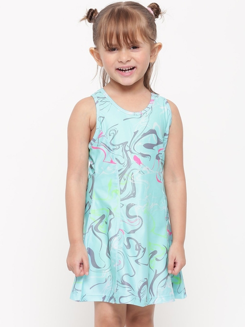 

iO Girls Blue & Grey Marble Printed A-Line Swim Dress