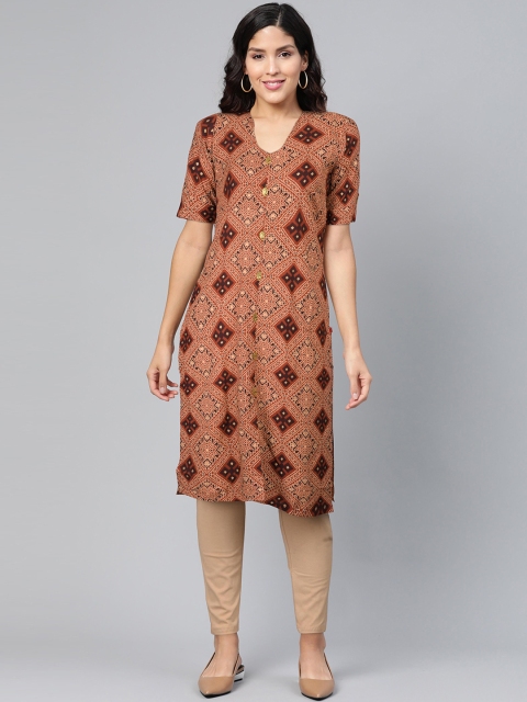 

FLAVIDO Women Maroon Ethnic Motifs Printed Kurta