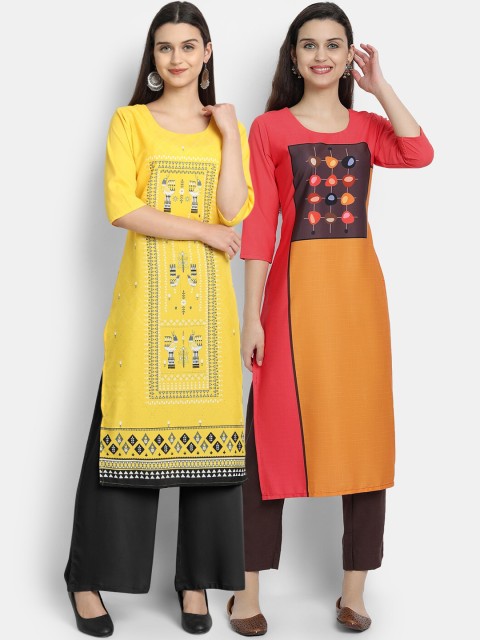 

Ethnic basket Women Pack of 2 Assorted Printed Crepe Kurtas