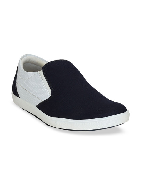

Get Glamr Men Navy Blue & White Colourblocked Slip-On Sneakers