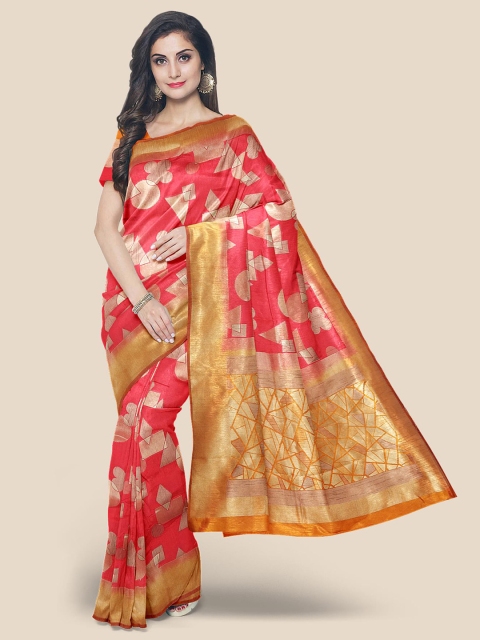 

Kalamandir Red & Gold-Toned Zari Silk Blend Banarasi Saree