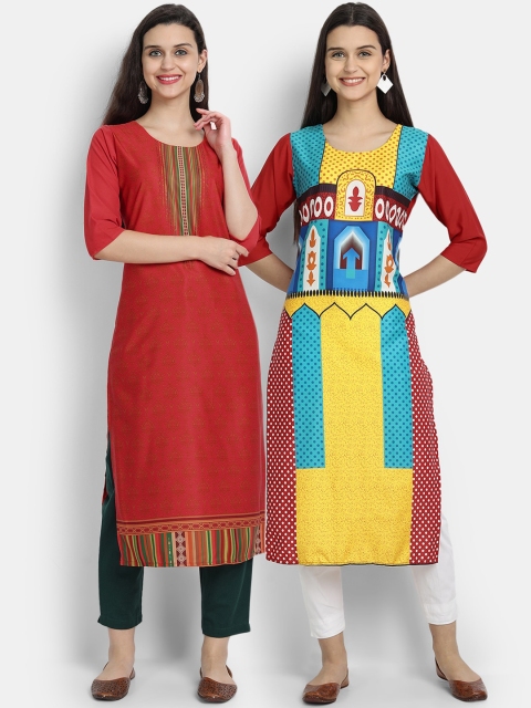 

Ethnic basket Women Multi Coloured Crepe Kurta Pack of 2