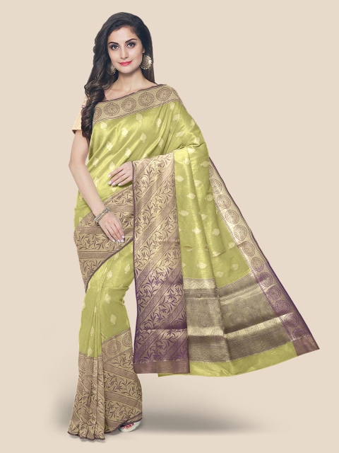 

Kalamandir Lime Green & Purple Woven Design Chanderi Saree