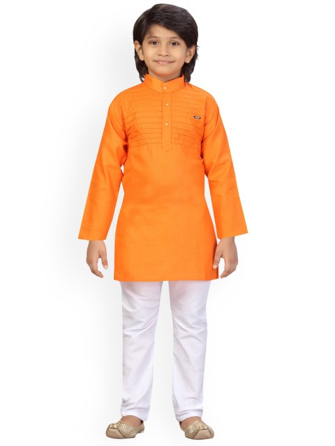 

LITTLE MAFIA BY Aarika Boys Orange Pure Cotton Kurta With Trousers