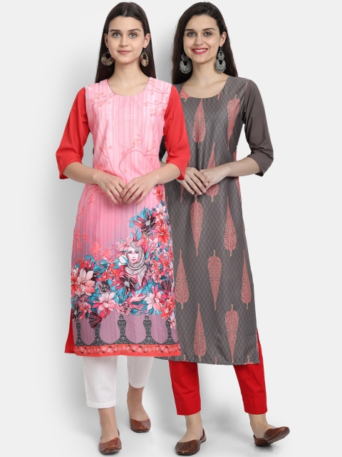 

Ethnic basket Women Set of 2 Multi Quirky Printed Crepe Kurtas