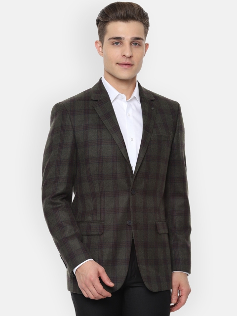 

Louis Philippe Men Olive & Brown Checked Regular Fit Single-Breasted Formal Blazer