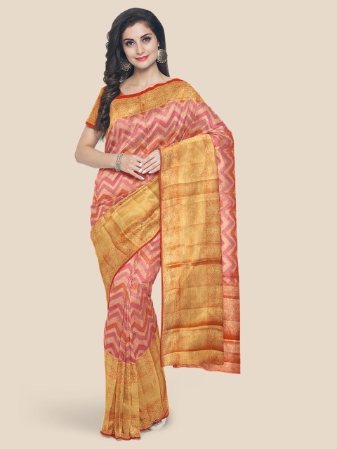 

Kalamandir Peach & Red Leheriya Zari Silk Blend Banarasi Saree