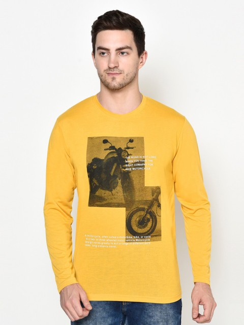 

ELEGANCE Men Mustard Biker Printed T-shirt