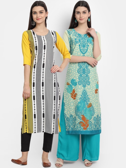 

Ethnic basket Women Pack Of 2 Digitally Printed Crepe Straight Kurta, Blue