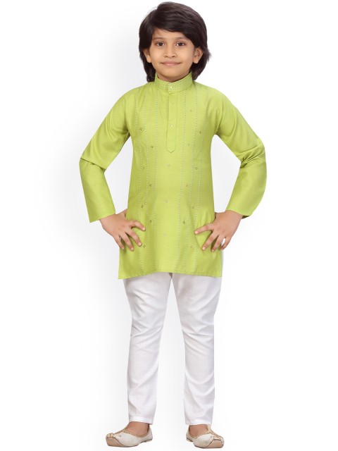 

LITTLE MAFIA BY Aarika Boys Green Floral Pure Cotton Kurta with Pyjamas