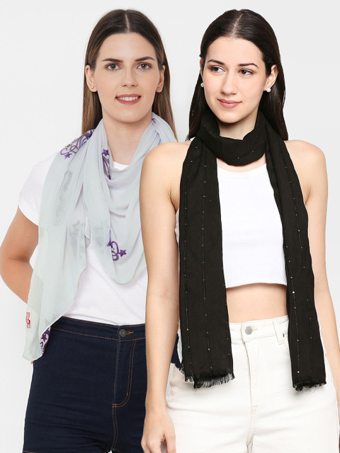 

Get Wrapped Women Pack of 2 Multi Embroidered & Sequined Scarves, Black